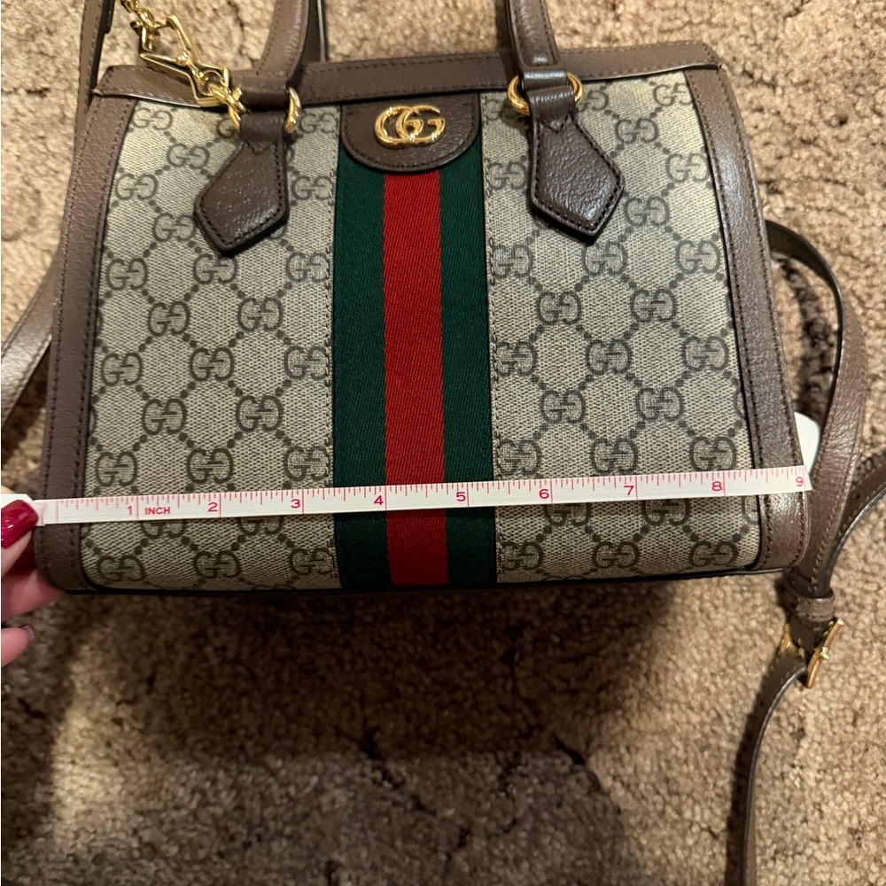Gucci Brown GG Supreme Canvas Satchel with Green and Red Web Stripe - Picture 9 of 15